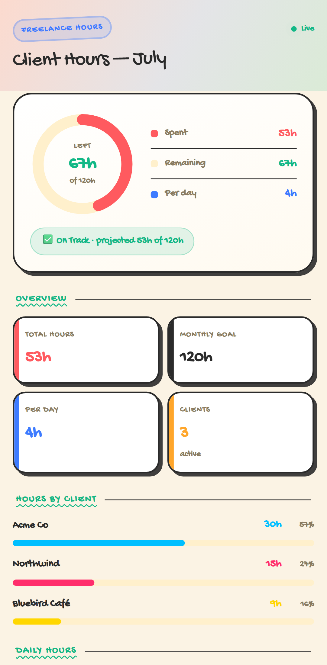 Freelance Hours Tracker — Crayon theme