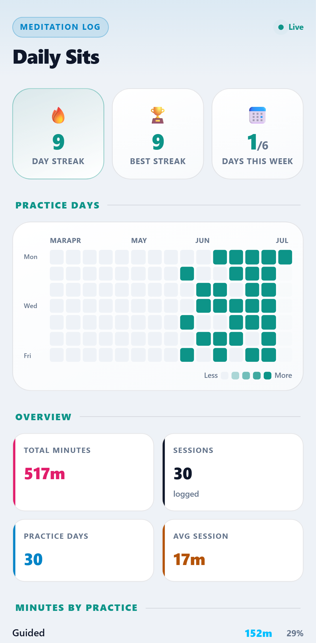 Meditation Log — Daylight theme